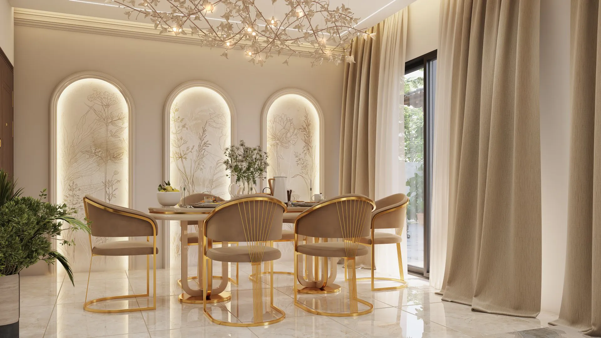Dining area with arched detailing in a Nambiar Ellegenza Phase 2 villa