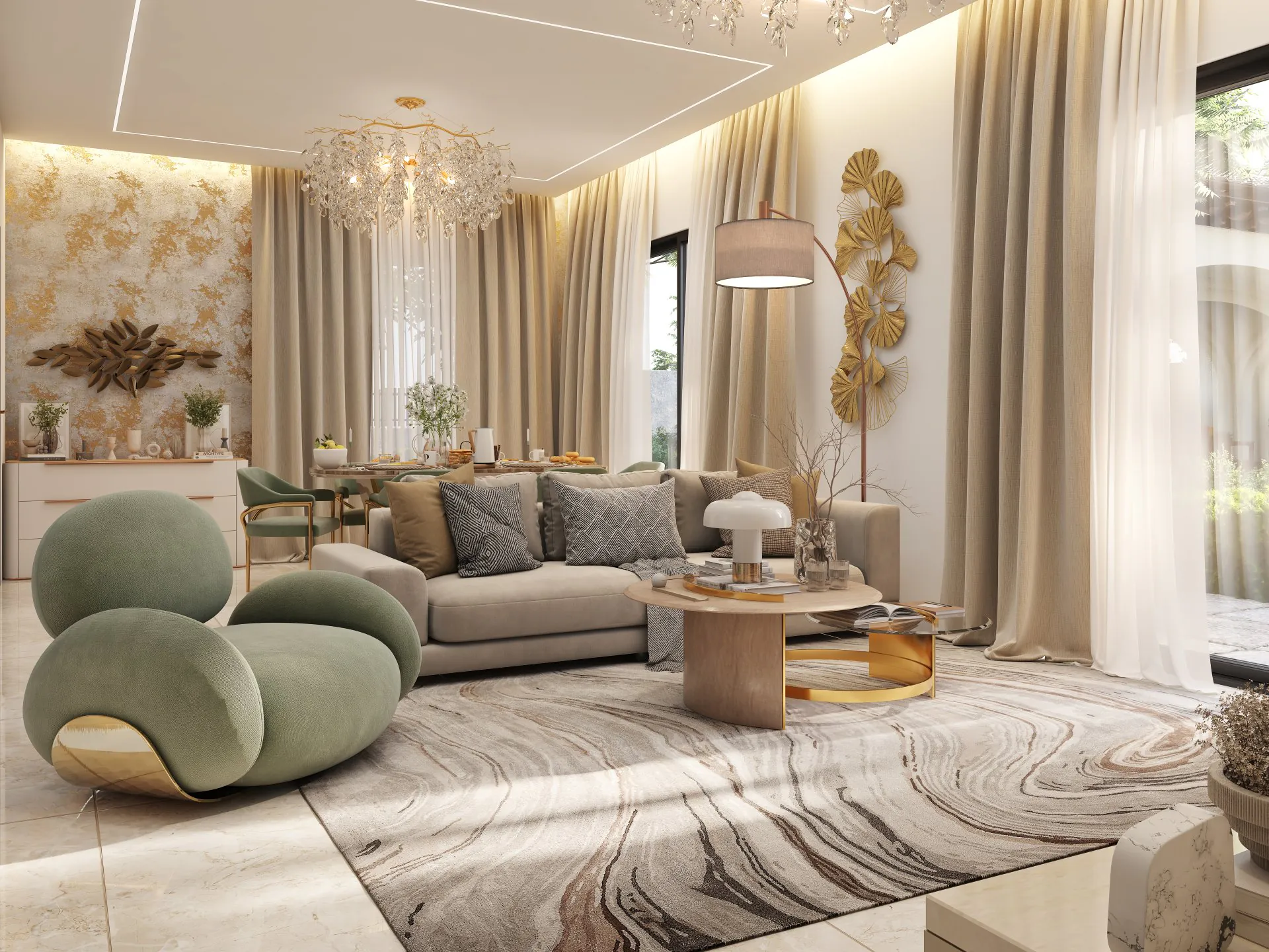 Double-height living room interior of a Nambiar Ellegenza Phase 2 villa