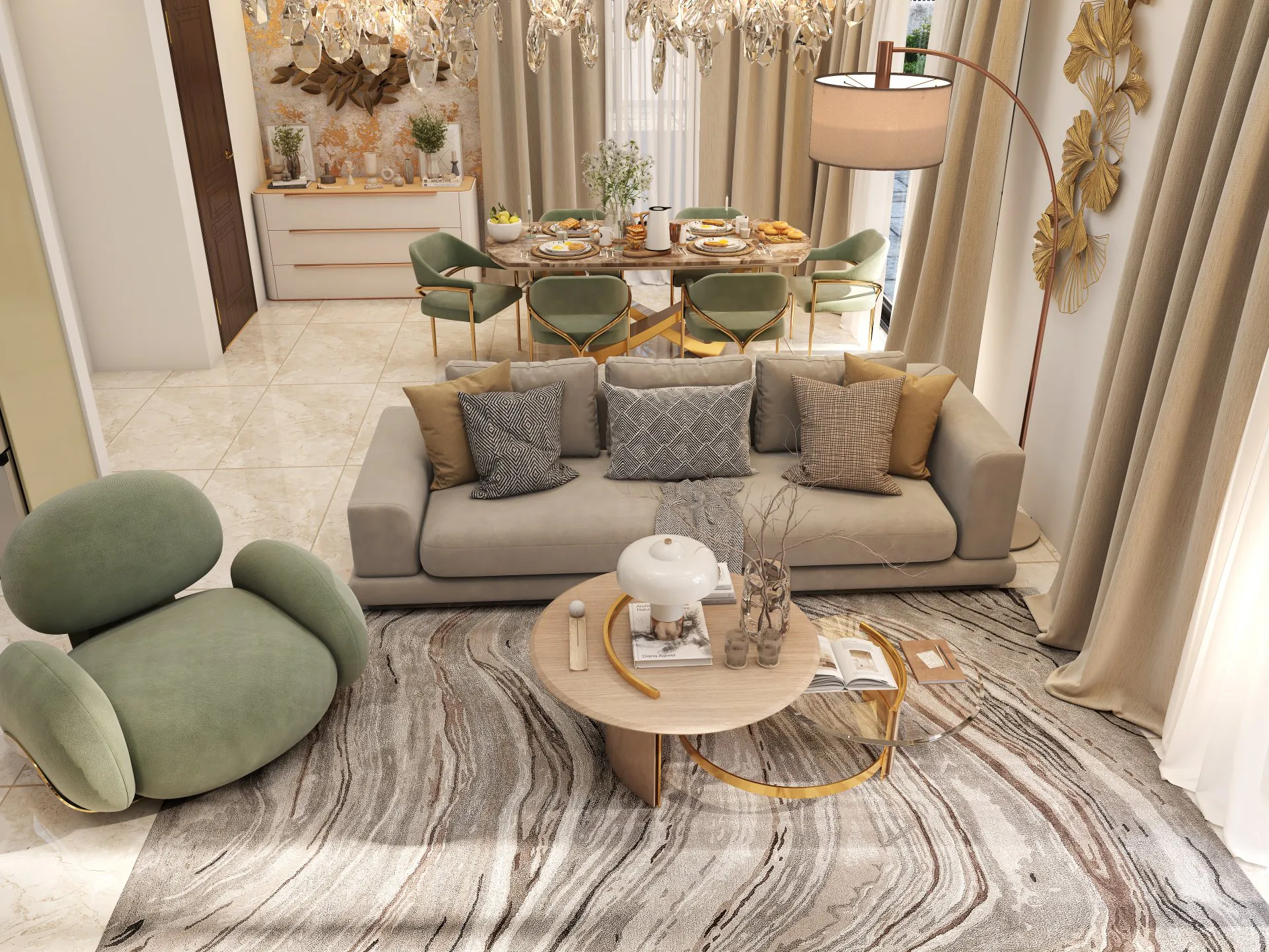 Formal lounge with marble flooring inside a Nambiar Ellegenza Phase 2 villa