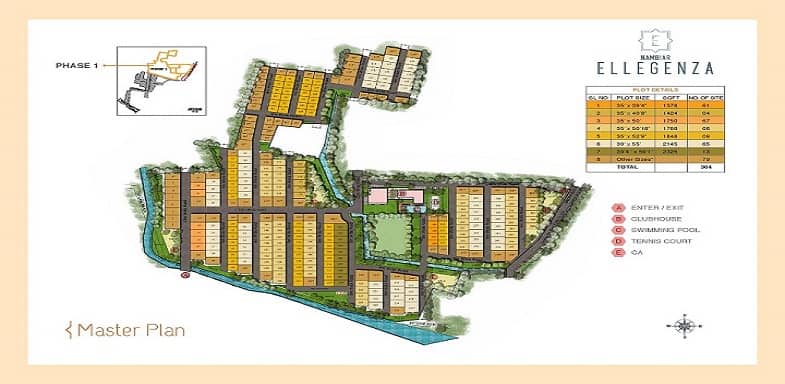 Master plan of Nambiar Ellegenza Phase 2 showing villa layout, clubhouse and open spaces on Muthanallur Road, Sarjapur Road Bangalore